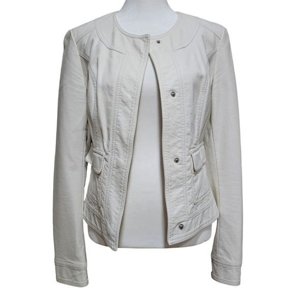 Kut from the Kloth Jackets & Blazers - Kut from the Kloth Women's Cream Faux Leather Casual Moto Jacket - Size Small